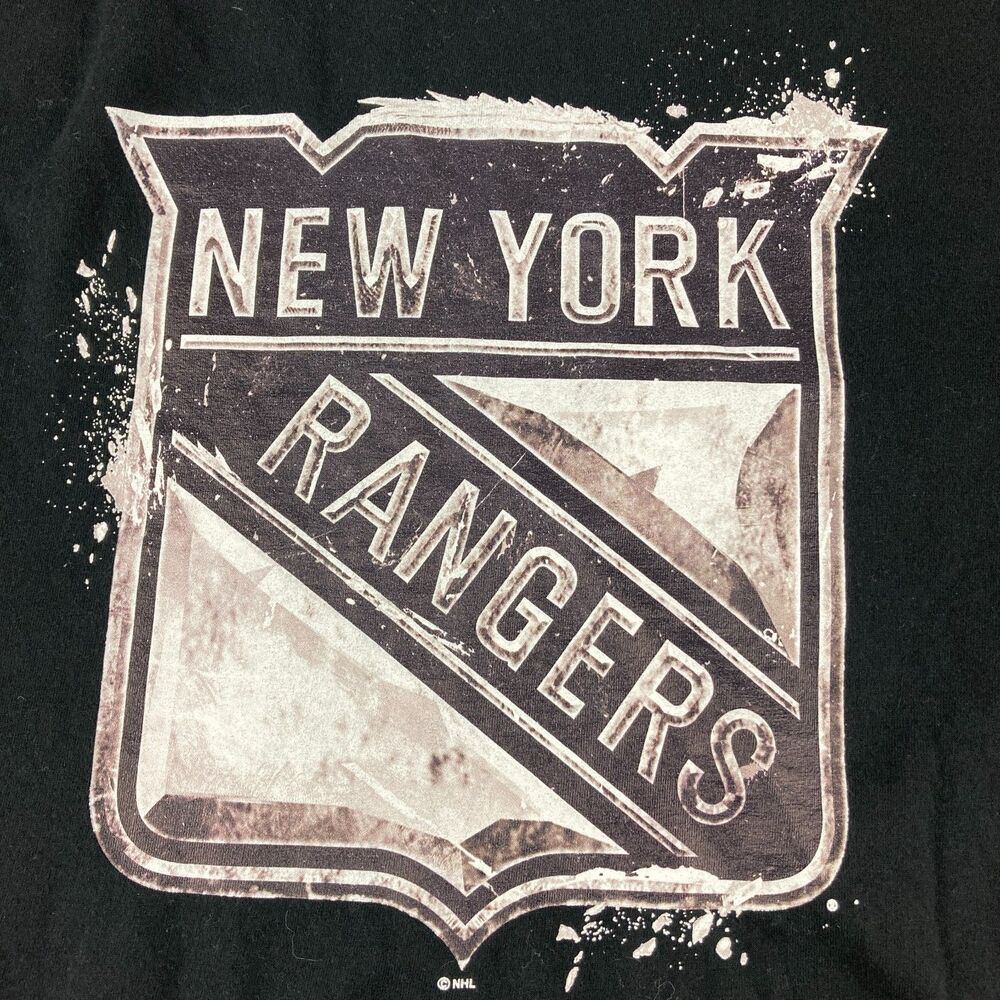 New York Rangers T Shirt 2XL Fanatics NHL Distressed Logo Black Hockey Tee